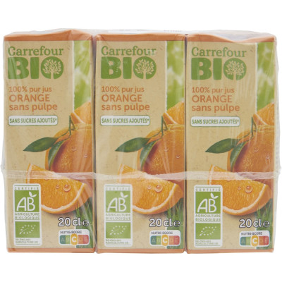 6X20cl Briques Pur Jus Orange Carrefour Bio