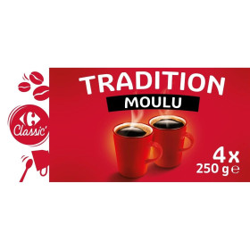 Café moulu tradition Classique Carrefour 4x250g Café moulu tradition Classique Carrefour 4x250g