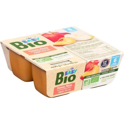 Compote pomme pêche 4x100g Carrefour Baby Bio