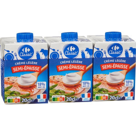 Crème semi épaisse 18% de matières grasses CRF Classic 3x20 cl