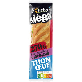 270 g Sandwich le méga pain moelleux thon œuf sauce cocktail Sodébo 270 g Sandwich le méga pain moelleux thon œuf sauce cocktail Sodébo