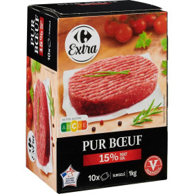 10x 100g steak hachés 15%  surgelés Carrefour Extra
