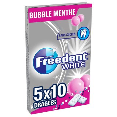 5x 10 dragées Freedent White bubble menthe