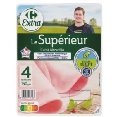 Jambon supérieur découenné, dégraissé 4 tranches CRF extra 160g