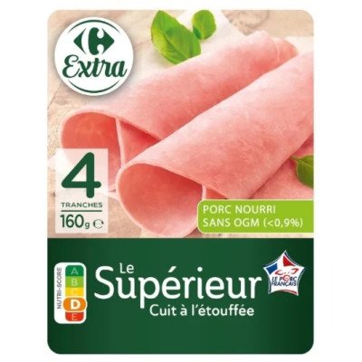 Jambon cuit supérieur 4 tranches -25% de sel CRF extra 160g