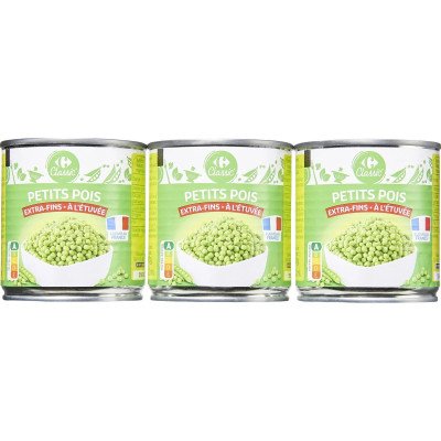 3x 140g petit pois extra fins Carrefour Classic