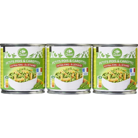 3x 130g petits pois Carottes extra fins Carrefour Classic