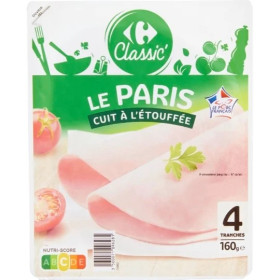 Jambon de Paris 4 tranches dégraissé, découenné CRF Classic 160g