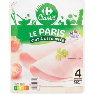 Jambon de Paris 4 tranches dégraissé, découenné CRF Classic 160g