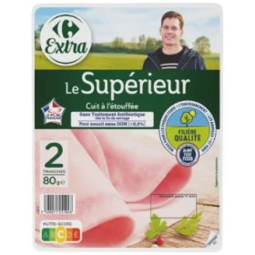 Jambon supérieur dégraissé, découenné 2 tranches CRF extra 80g