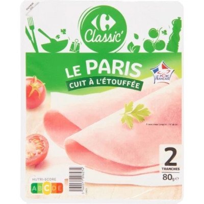 Jambon de Paris 2 tranches dégraissé, découenné CRF Classic 80g