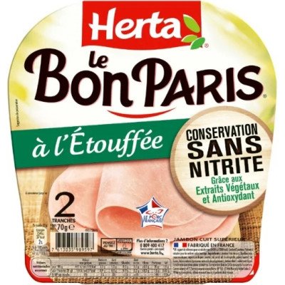 Le Bon Paris Jambon à l'étouffée conservation sans nitrite 2 tranches 70g