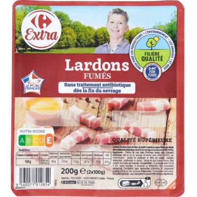 Lardons fumés CRF extra de qualité supérieure, 2 barquettes de 100g