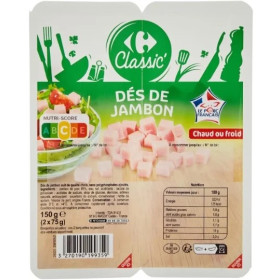 Dès de jambon de  Paris CRF Classic 2 barquettes de 75g