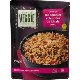 250g curry de riz complet et lentilles au lait de coco Carrefour Veggie