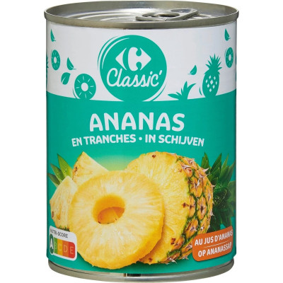 3/4 ananas en tranches, jus d'ananas  Carrefour Classic