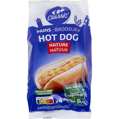 250g X4 Pain Hot Dog sans additif Carrefour