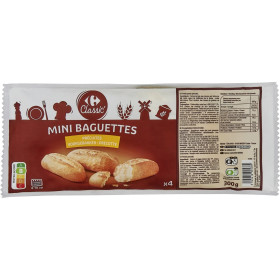 300g 4 Mini baguettes précuites Carrefour 300g 4 Mini baguettes précuites Carrefour