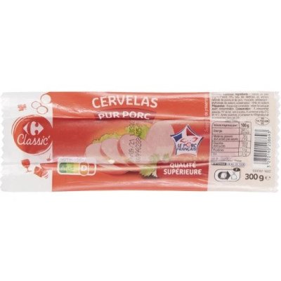 Saucisse Cervelas pur porc Carrefour  Classic 300g