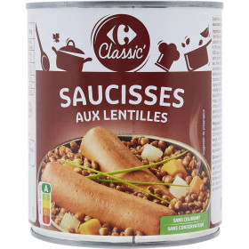 840g saucisse lentilles cuisine cuisinés Carrefour Classic
