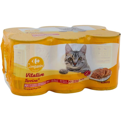 6x 400g  pâtée saumon bœuf poulet   -chat- Carrefour Companino