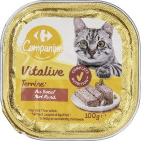 100g barquette terrine au bœuf  - chat- Carrefour Companino