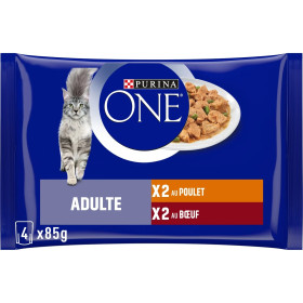 4x 85g  One adulte émincés poulet boeuf  - chat- Purina