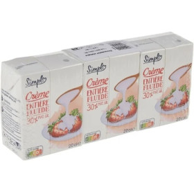 Crème entière fluide 30% de matières grasses Simpl 3x20 cl Crème entière fluide 30% de matières grasses Simpl 3x20 cl