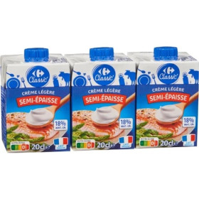 Briques de crème liquide 3x20 cl semi épaisse 18% de matières grasses CRF Classic