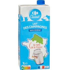 Brique d'1L de lait UHT plaine demi écrémé CRF Classic