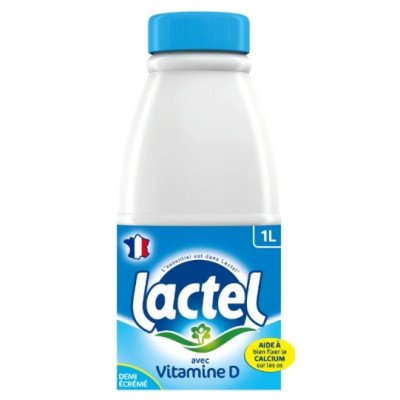 Bouteille  d'1L de lait demi écrémé Lactel