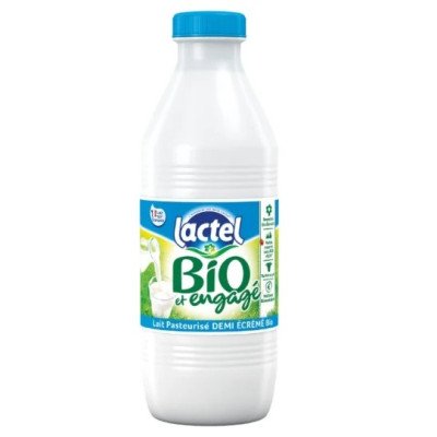 Bouteille  d'1L de lait demi écrémé Lactel bio