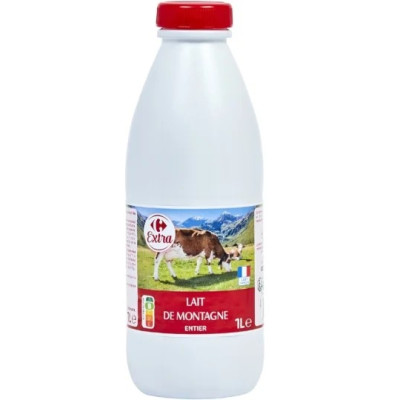 Bouteille d'1L de lait entier de montagne CRF extra